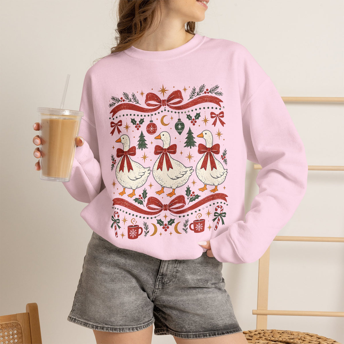Dancing Angels Christmas Sweatshirt | Holiday Fair Isle Nativity Pattern
