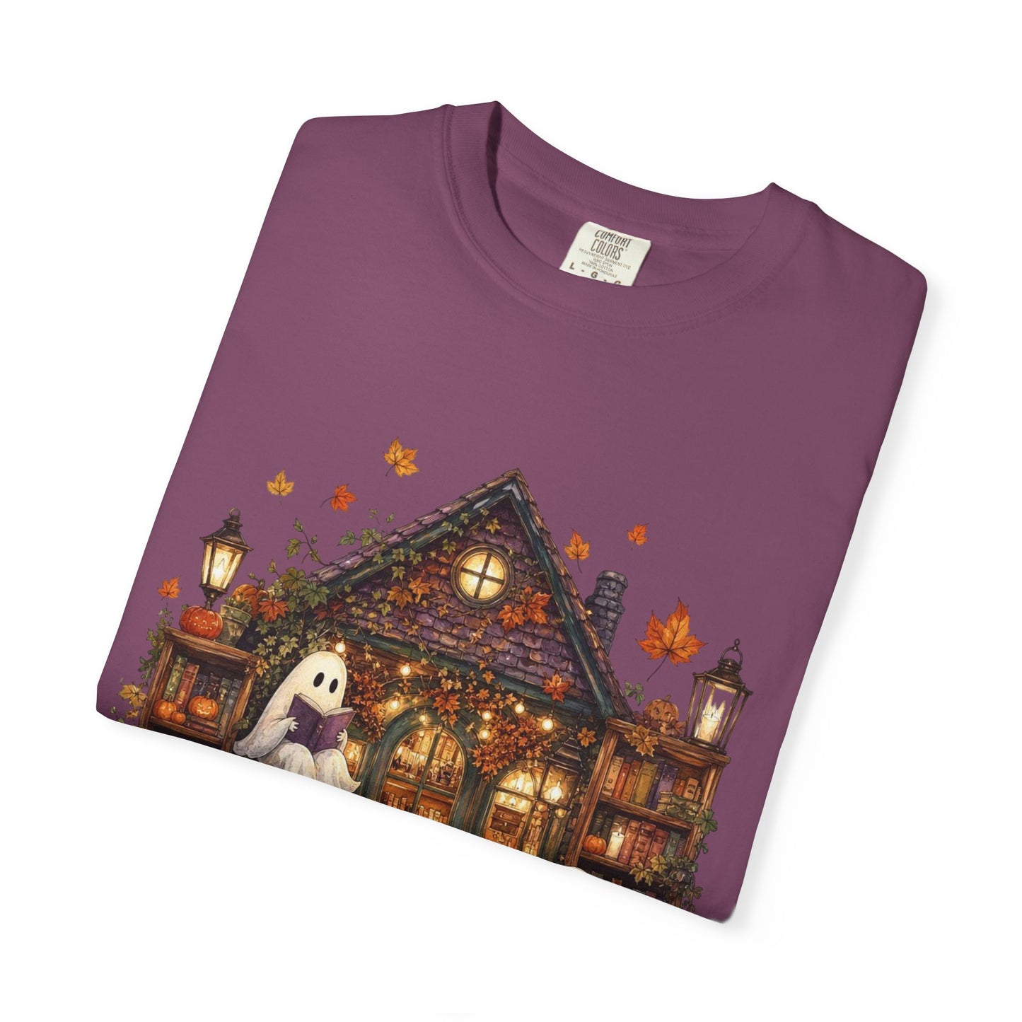 Cute Ghosts Haunted House T-Shirt, Halloween Pumpkin Shirt, Autumn Leaves Graphic Tee, Spooky Cute Fall Shirt, Cozy Halloween Gift