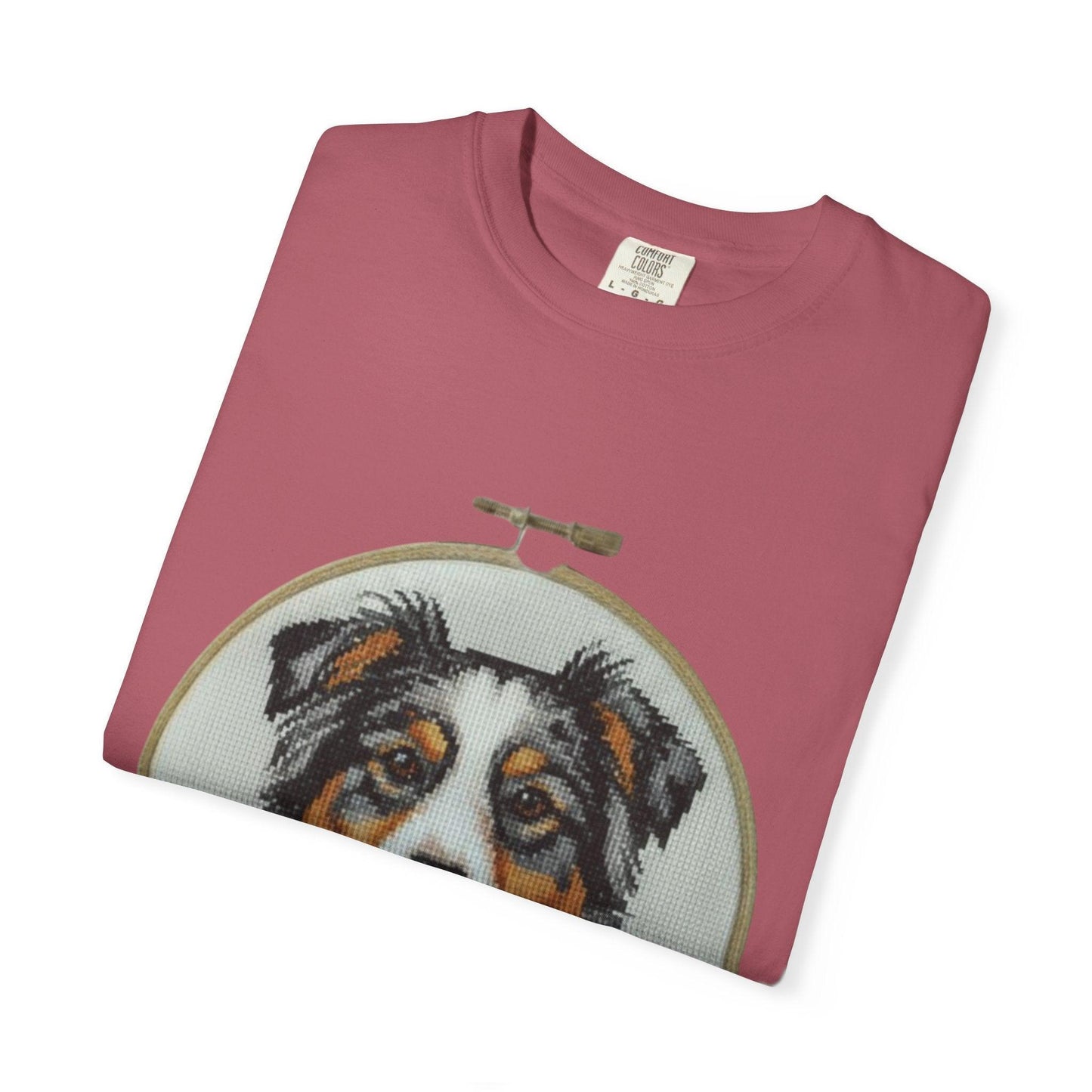 Australian Shepherd Portrait T-shirt | Embroidery Hoop Floral Design