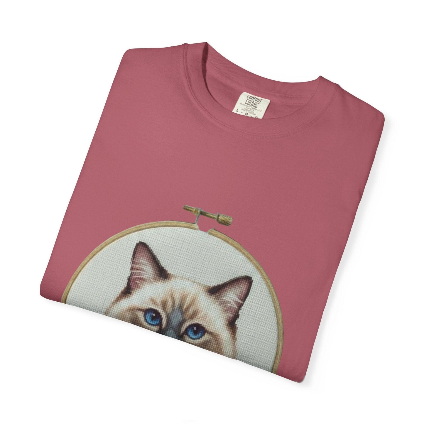 Ragdoll Cat Shirt, Blue Eyed Cat Mom Gift, Cross Stitch Cat Portrait, Embroidered Pet Lover Tee
