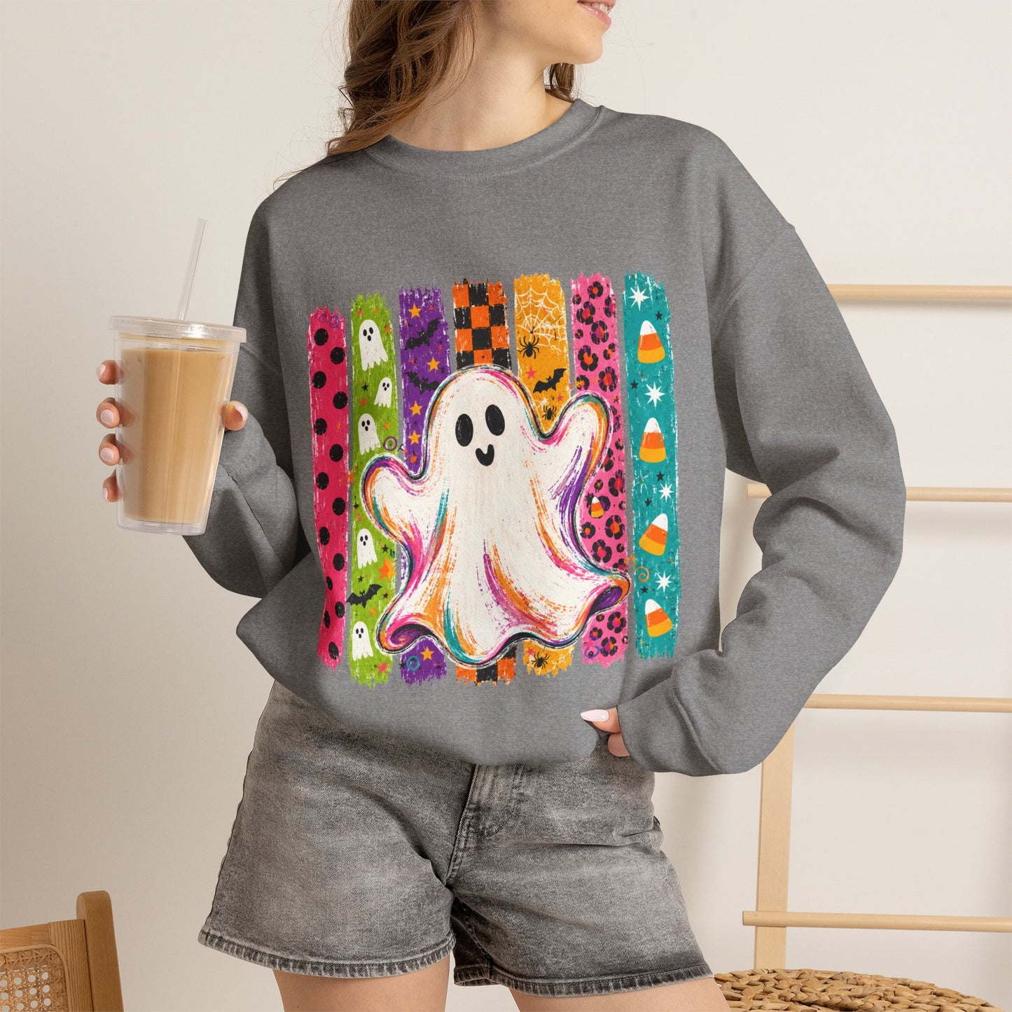 Rainbow Ghost Halloween Sweatshirt | Cute Ghost Graphic Crewneck