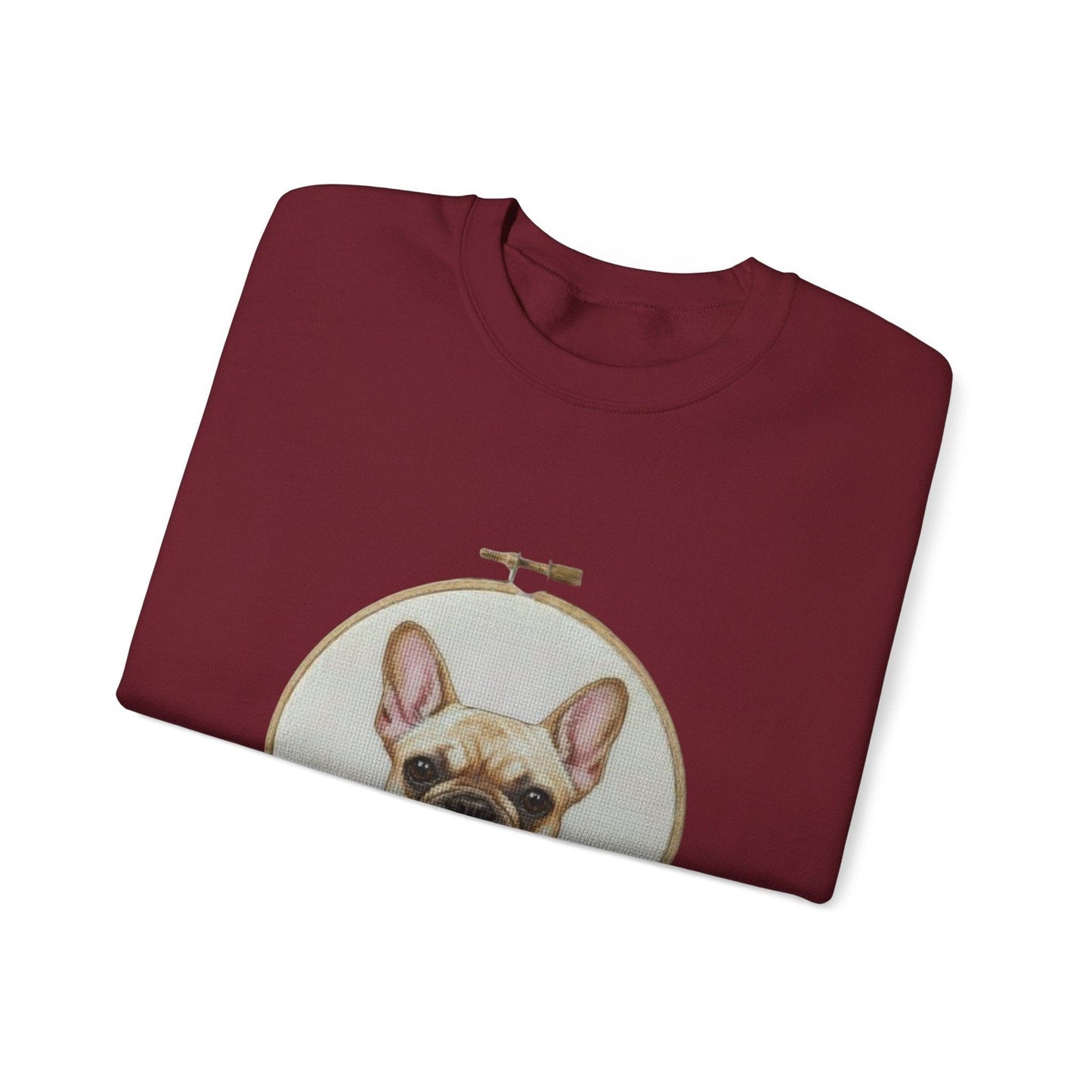 French Bulldog Portrait Sweatshirt | Embroidery Hoop Dog Face, Floral Accent
