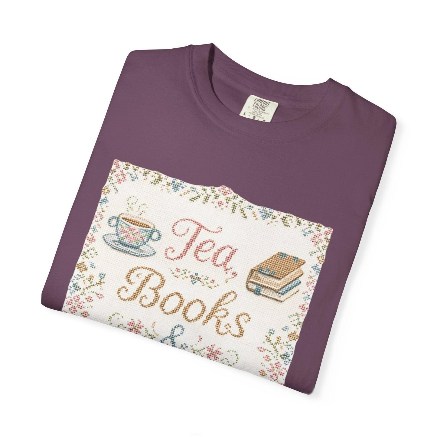 Tea Books & Stitching T-shirt | Reading, Sewing, Cozy Hobby Design