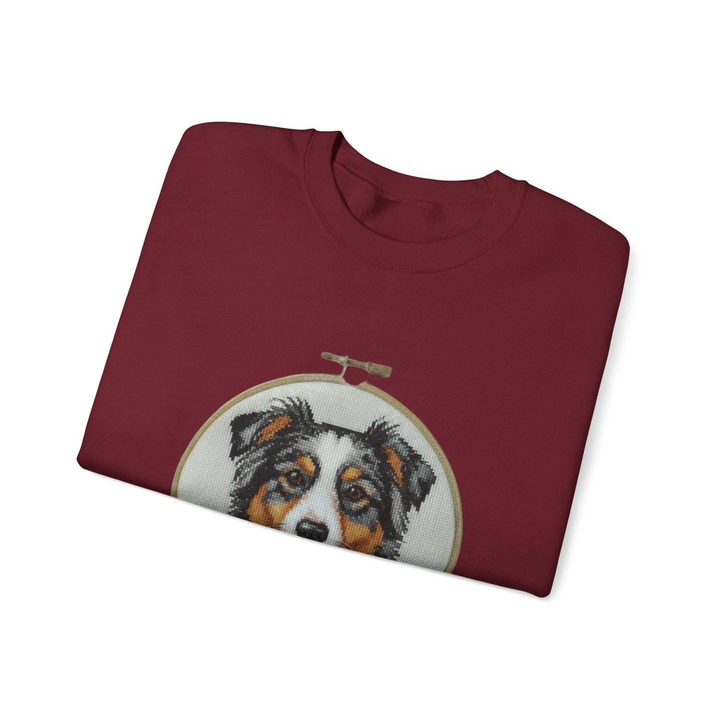 Australian Shepherd Sweatshirt, Aussie Dog Mom Gift, Embroidery Hoop Portrait, Cross Stitch Dog Crewneck