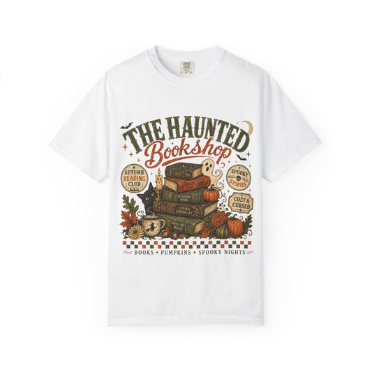 The Haunted Bookshop T-Shirt, Spooky Book Lover Shirt, Cozy Autumn Reading Tee, Halloween Bookstore Graphic, BookTok Reader Gift