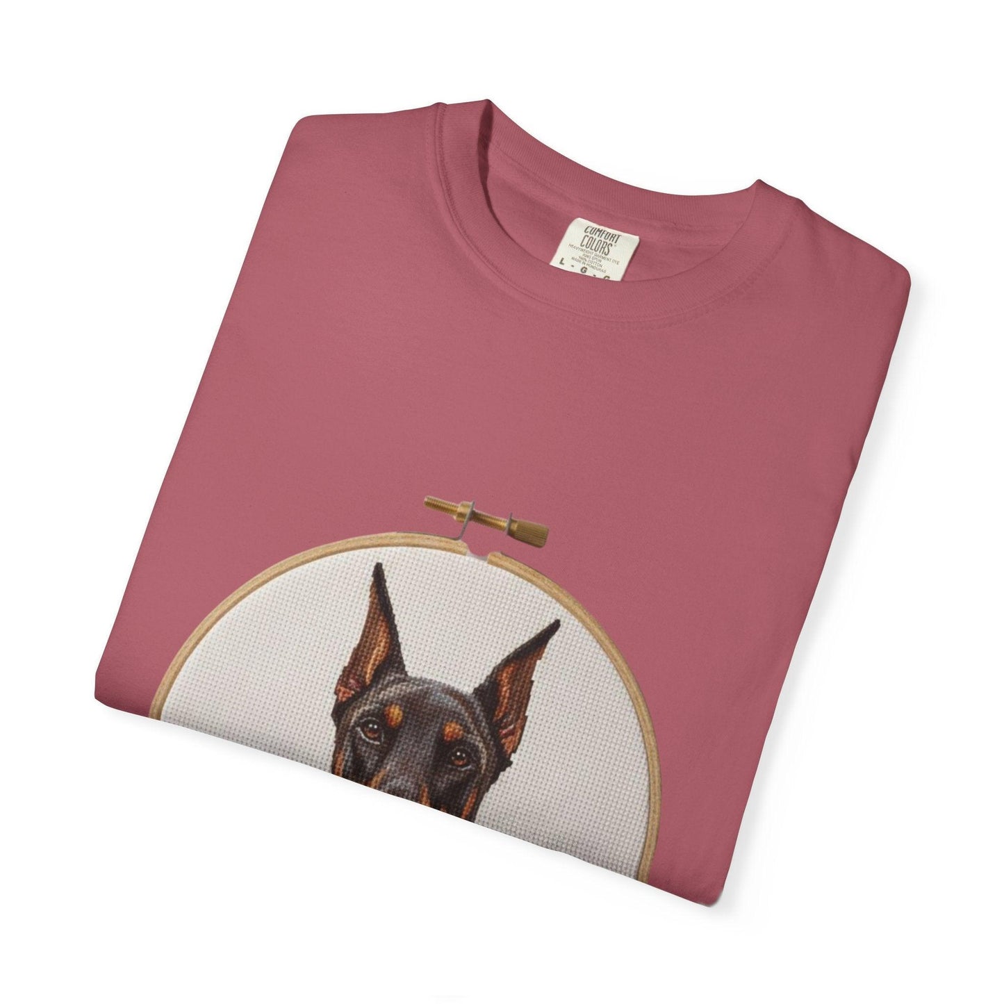 Doberman Portrait T-shirt | Embroidery Hoop Dog Illustration