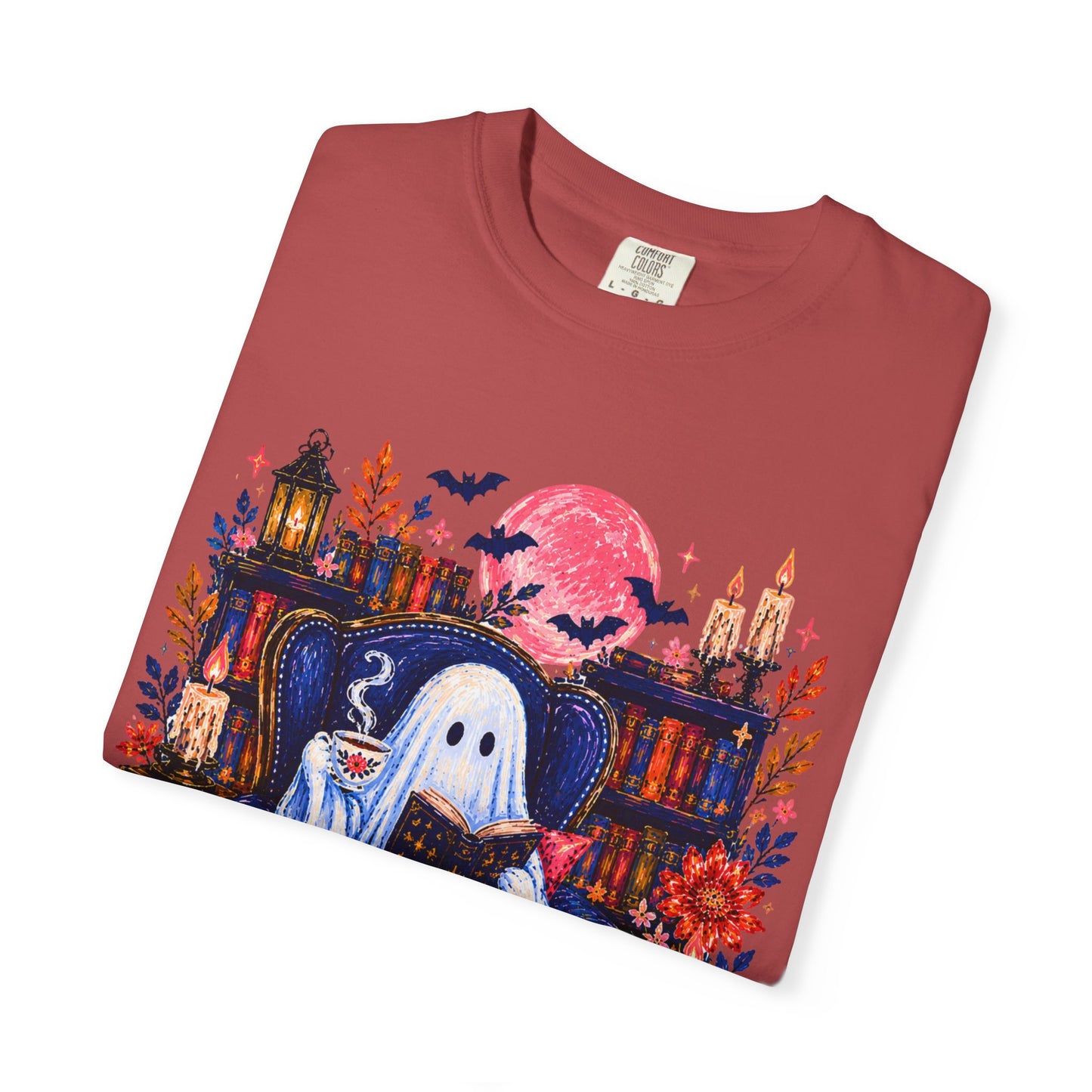Cozy Reading Ghost T-Shirt | Bookish Halloween Illustration