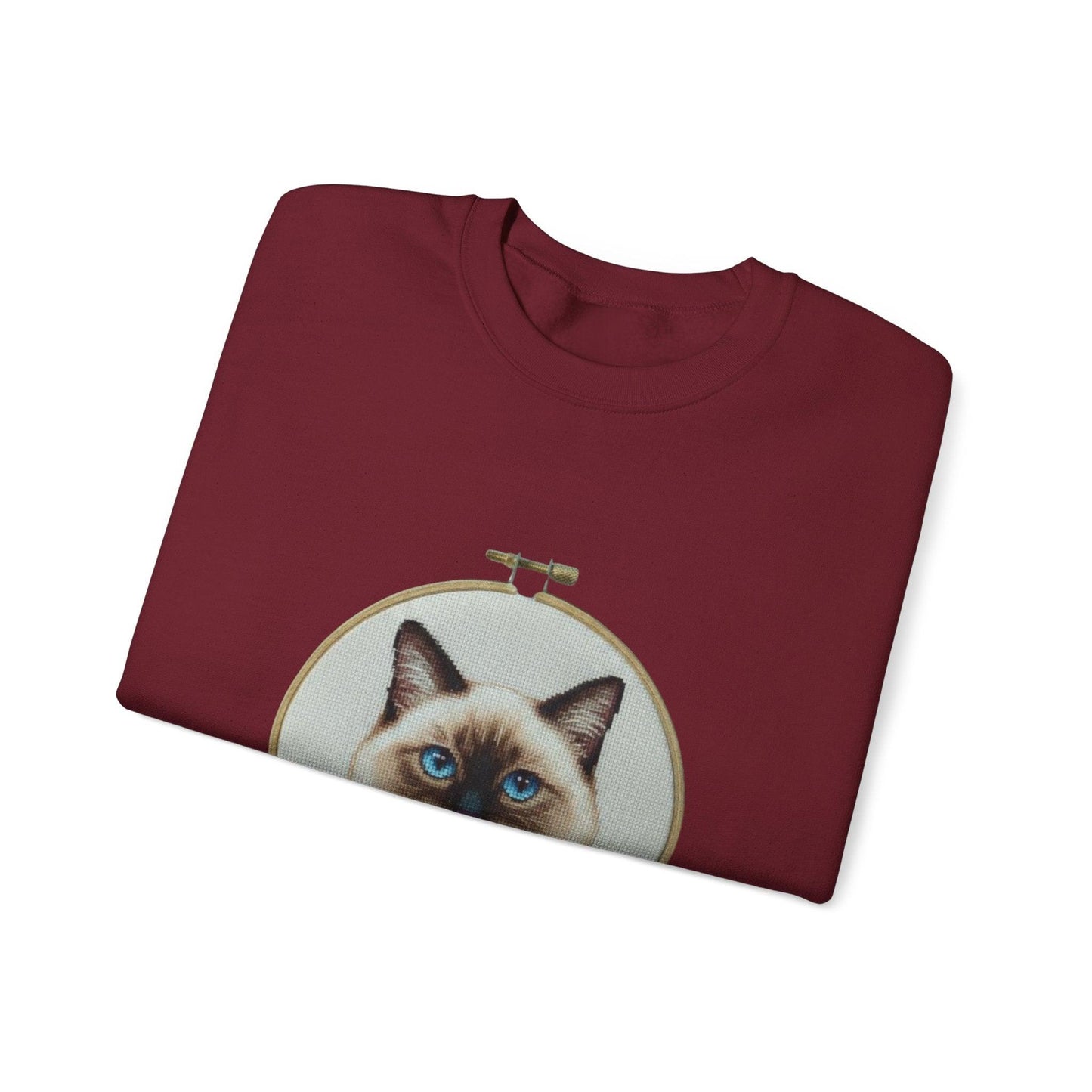 Siamese Cat Portrait Sweatshirt | Embroidery Hoop Floral Frame