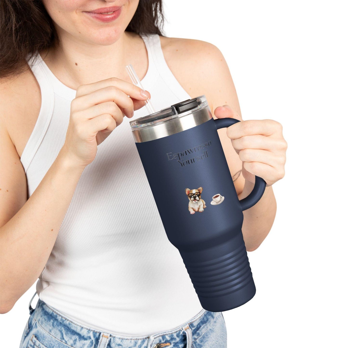 'Espawresso Yourself' French Bulldog Insulated Travel Mug, 40oz