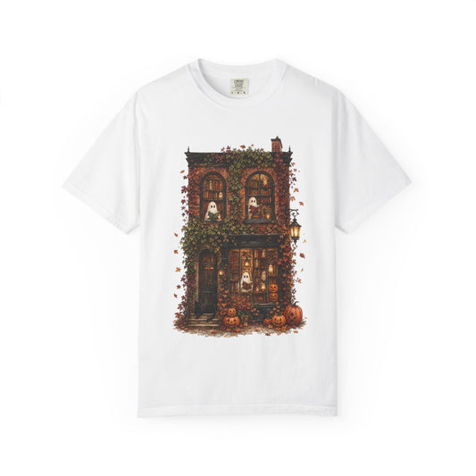 Haunted Bookstore T-Shirt, Cozy Book Lover Halloween Shirt, Ghost Library Tee, Dark Academia Fall Graphic, Spooky Reader Gift