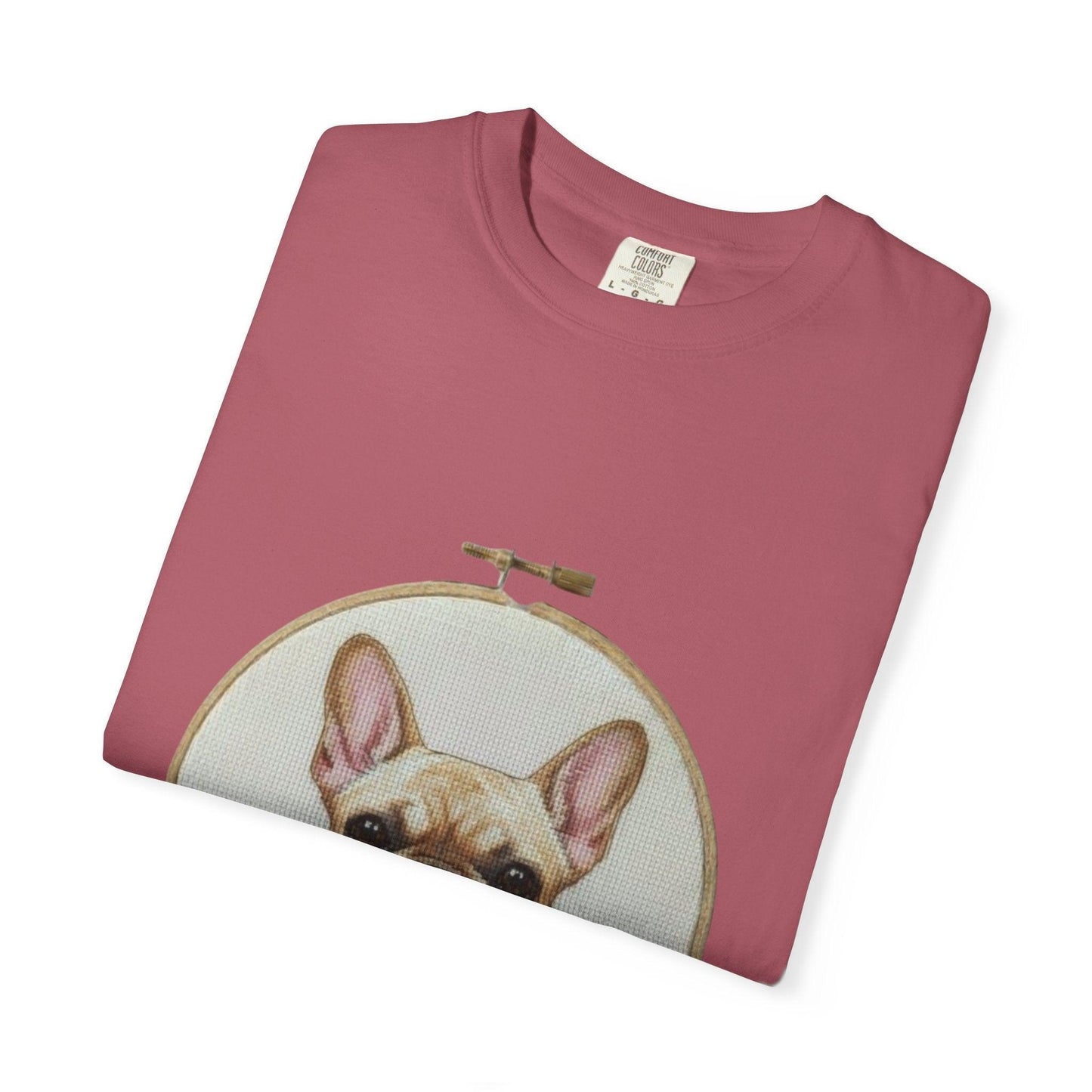 French Bulldog Portrait T-Shirt | Embroidery Hoop Dog Illustration