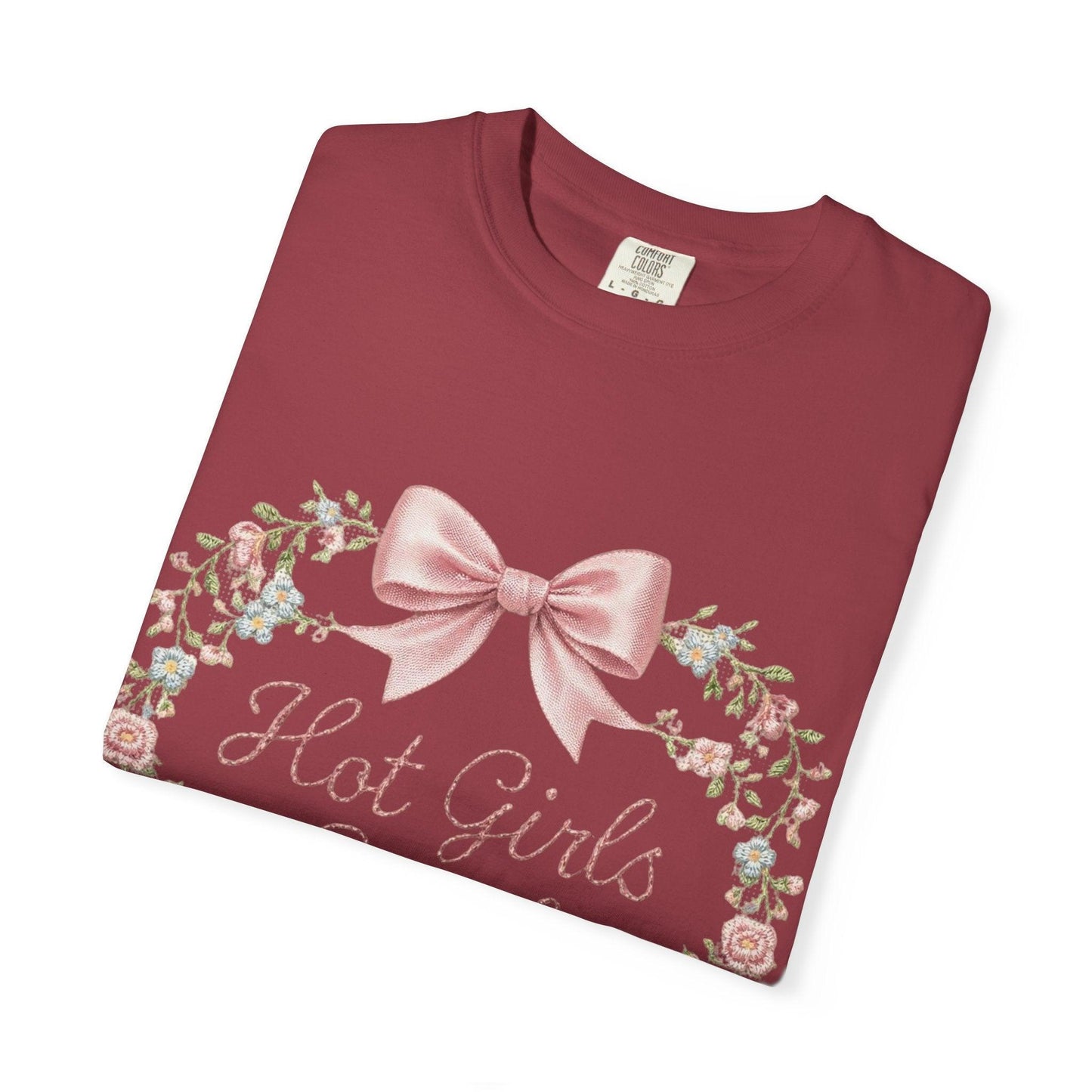 Floral Heart Wreath with Bow T-Shirt | Hot Girls Stitch