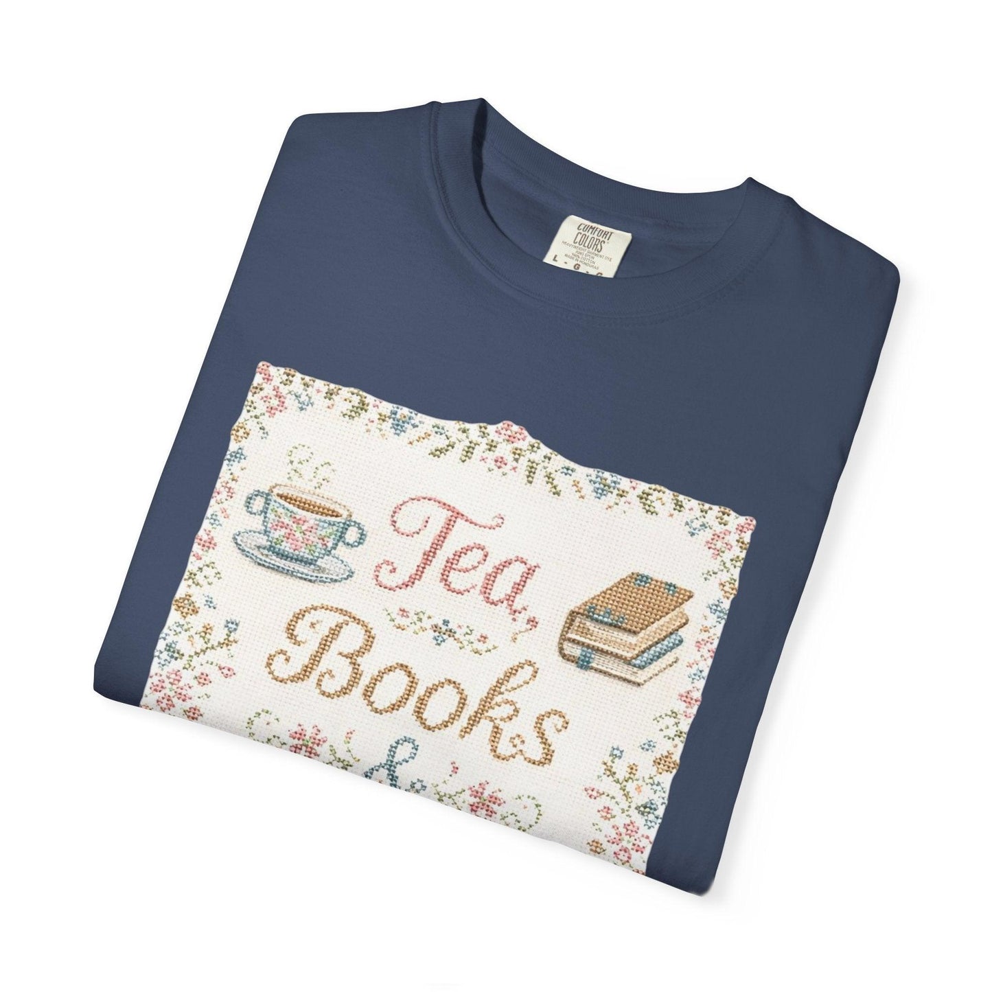 Tea Books & Stitching T-shirt | Reading, Sewing, Cozy Hobby Design