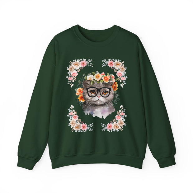 Geek Goddess Gray Cat Unisex Crewneck Sweatshirt