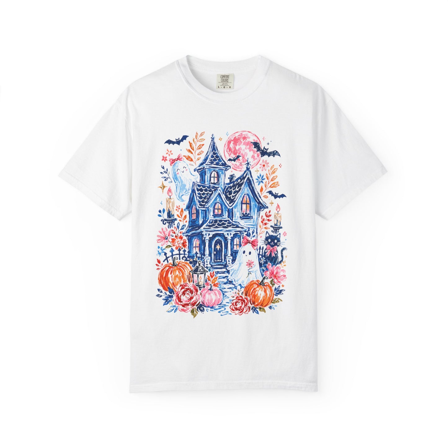 Spooky Haunted House Halloween T-Shirt | Ghosts, Pumpkins, Bats