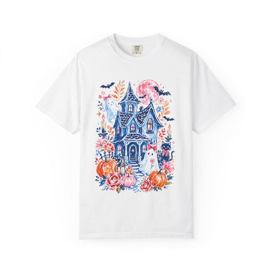 Spooky Haunted House Halloween T-Shirt | Ghosts, Pumpkins, Bats