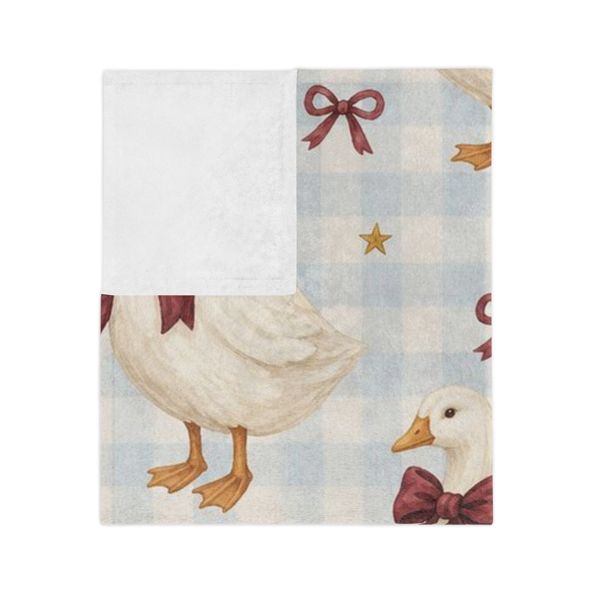 Duck Pattern Blanket | Gingham Ducks with Burgundy Bows, Cozy Nursery Throw