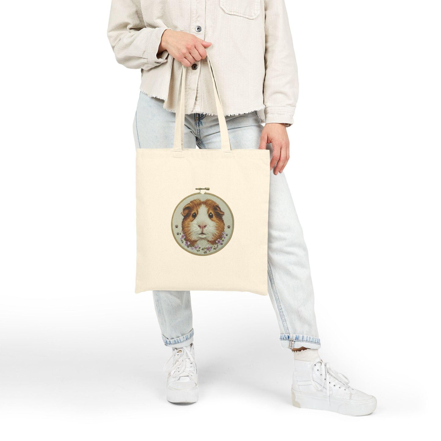 Watercolor Guinea Pig Tote Bag | Canvas Shopping Bag, Small Animal Portrait