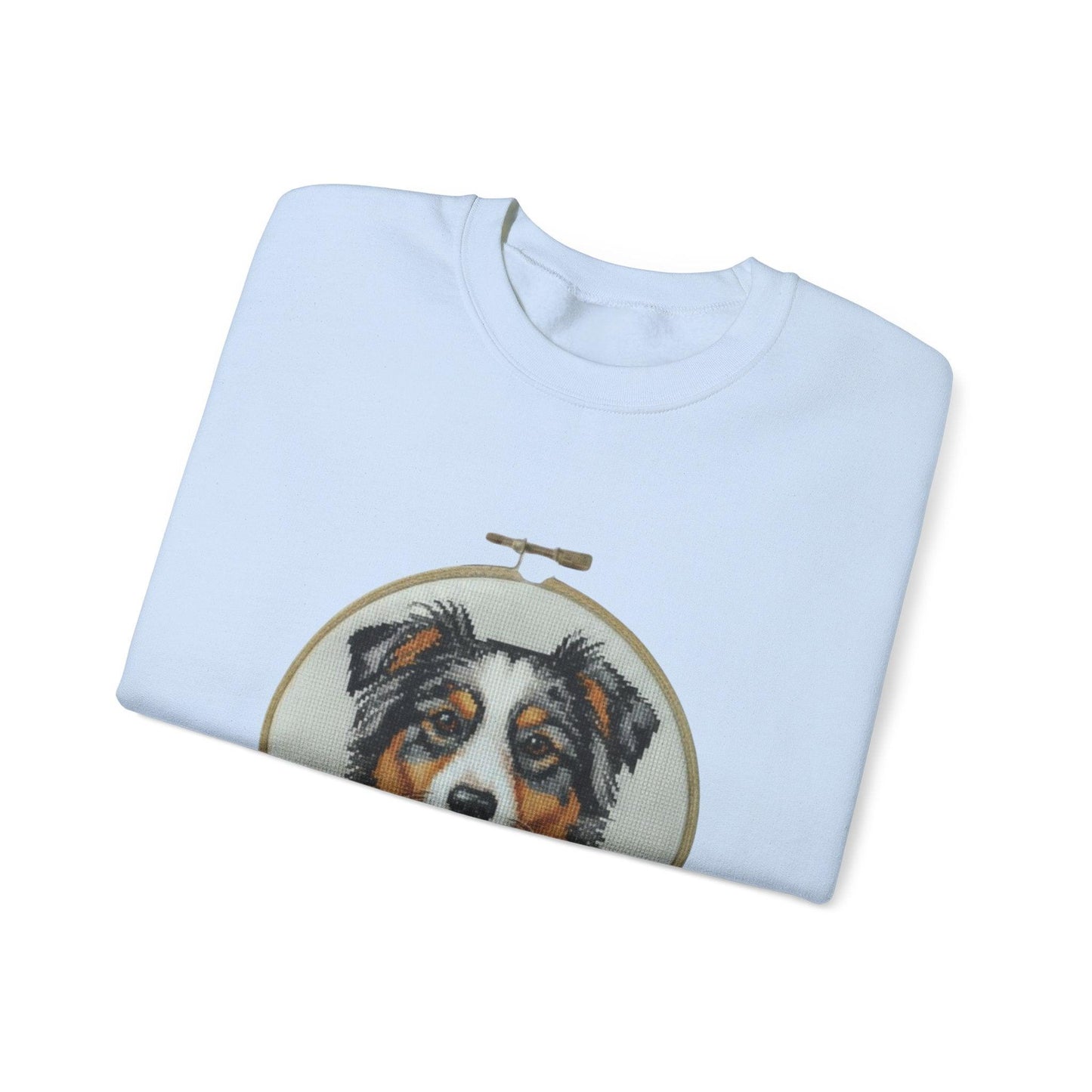 Australian Shepherd Sweatshirt, Aussie Dog Mom Gift, Embroidery Hoop Portrait, Cross Stitch Dog Crewneck