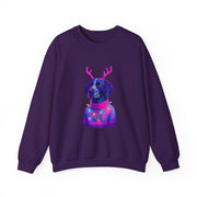 German Shorthaired Pointer with Reindeer Antlers Crewneck Sweatshirt | Neon Holiday Sweater Illustration
