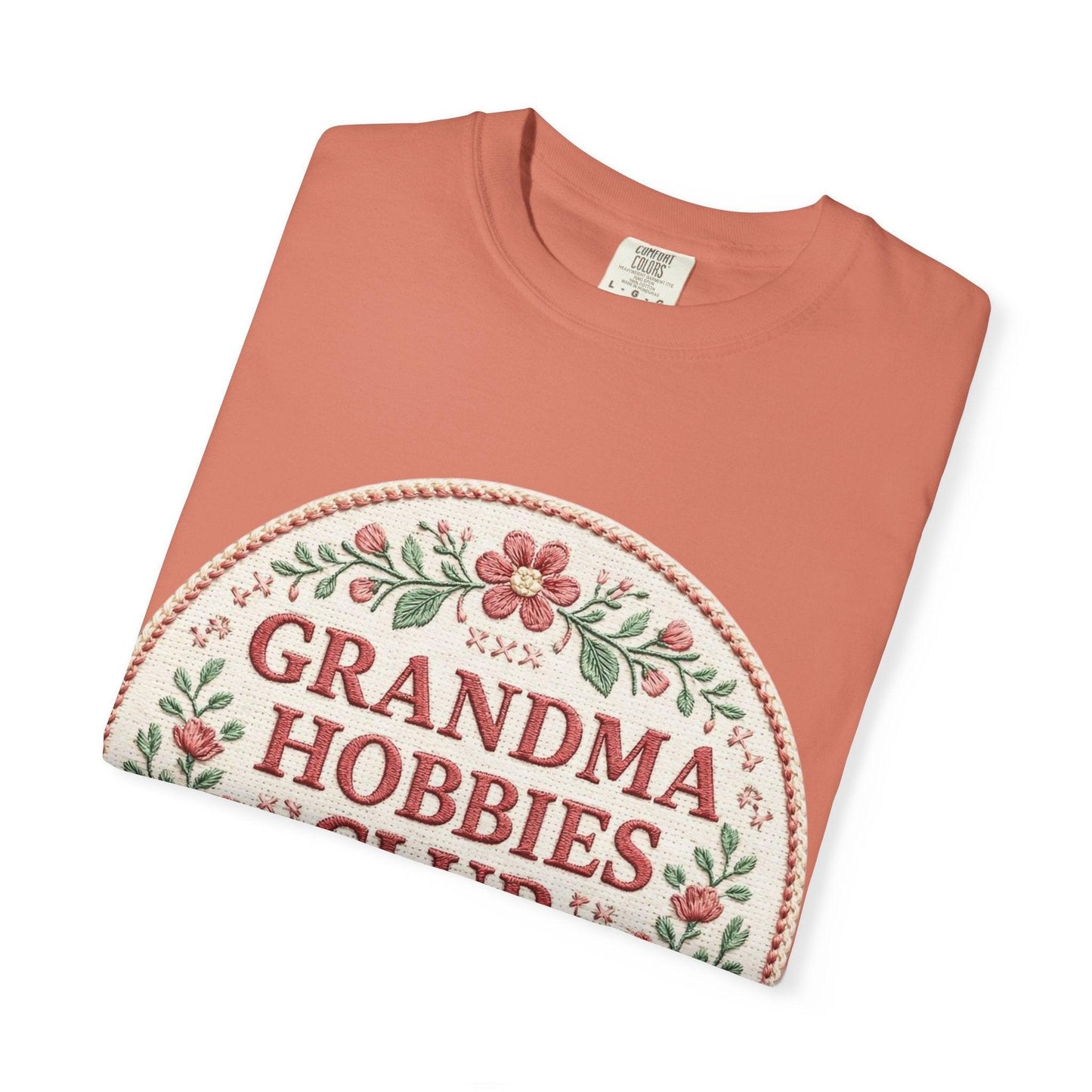 Grandma Hobbies Club T-shirt | Floral Needlework Scissors Embroidery Design