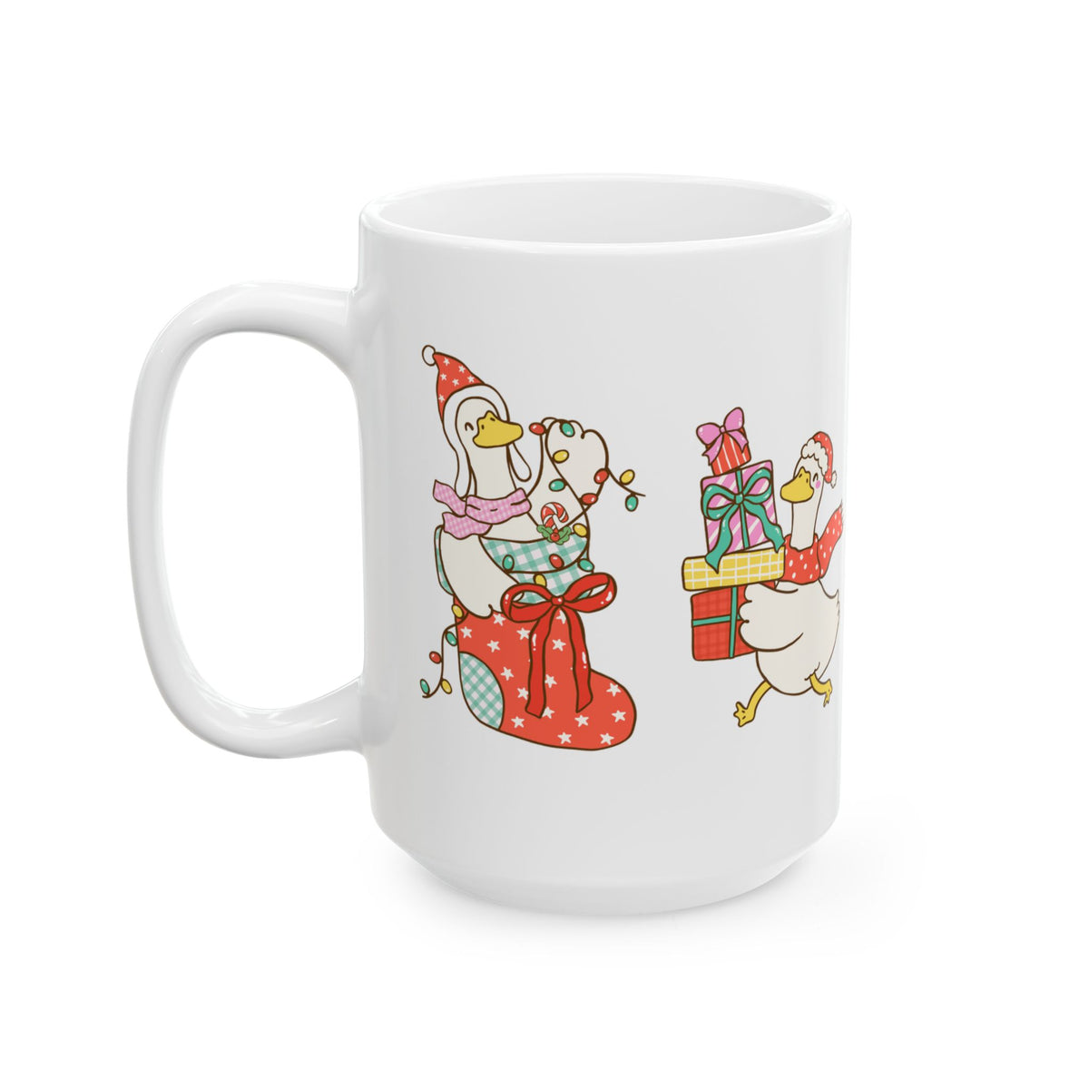 Christmas Duck Carrying Presents Mug | Holiday Ceramic Coffee Cup