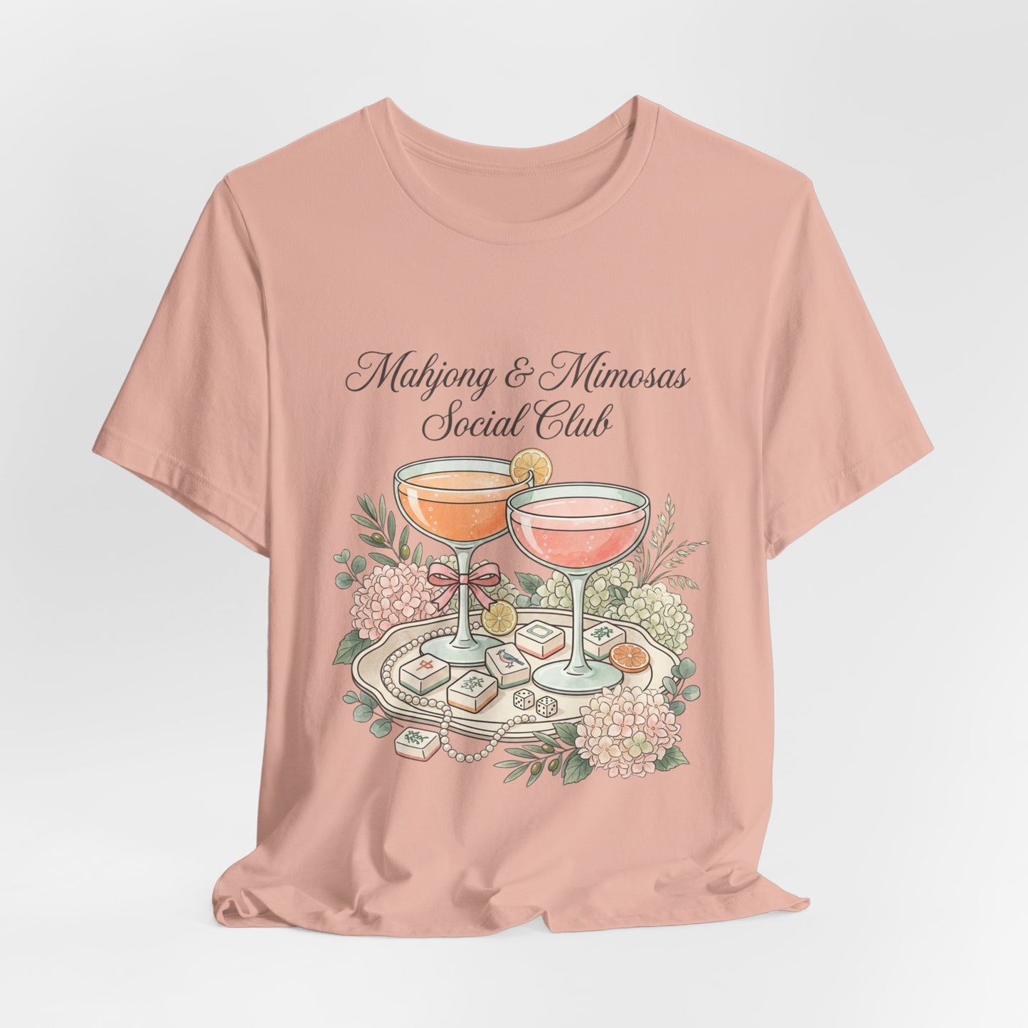 Mahjong & Mimosas Shirt, Mahjong Social Club Tee, Pastel Mahjong Graphic T-Shirt, Brunch Club Gift for Her