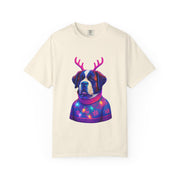 Saint Bernard in Reindeer Antlers T-Shirt | Holiday Dog Sweater Design