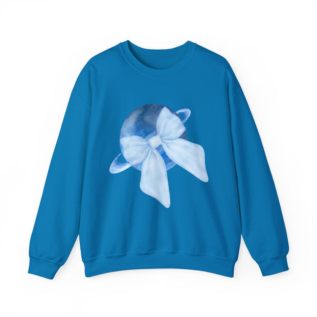 Blue Saturn Wrapped In A Blue Bow Unisex Crewneck Sweatshirt