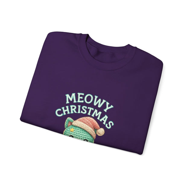 Meowy Christmas Sweatshirt, Cozy Cat Crewneck, Cat Lover Gift, Holiday Apparel, Winter Fashion