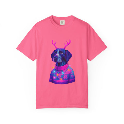 Neon Reindeer German Shorthaired Pointer T-Shirt | Festive Sweater Pup Holiday Tee