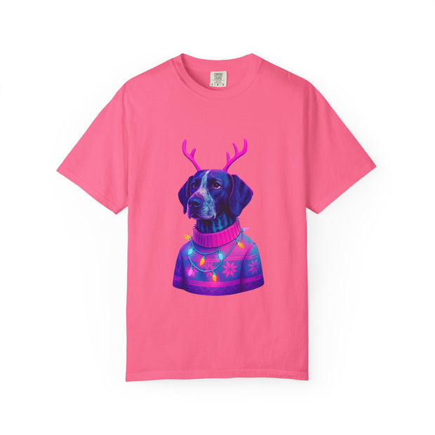 Neon Reindeer German Shorthaired Pointer T-Shirt | Festive Sweater Pup Holiday Tee