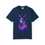 Jack Russell in Reindeer Sweater T-shirt | Neon Holiday Dog Design