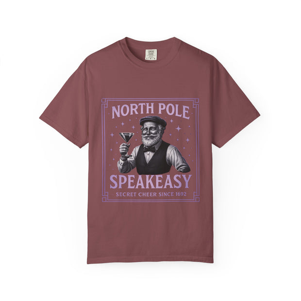 North Pole Speakeasy T-Shirt, Holiday T-Shirt, Unisex Christmas Tee, Vintage Style Tee, Fun Santa Shirt, Festive Gift Idea