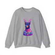 Vibrant Doberman Antlers Sweatshirt, Quirky Animal Crewneck, Cozy Holiday Gift, Fun Winter Apparel, Casual Style Top