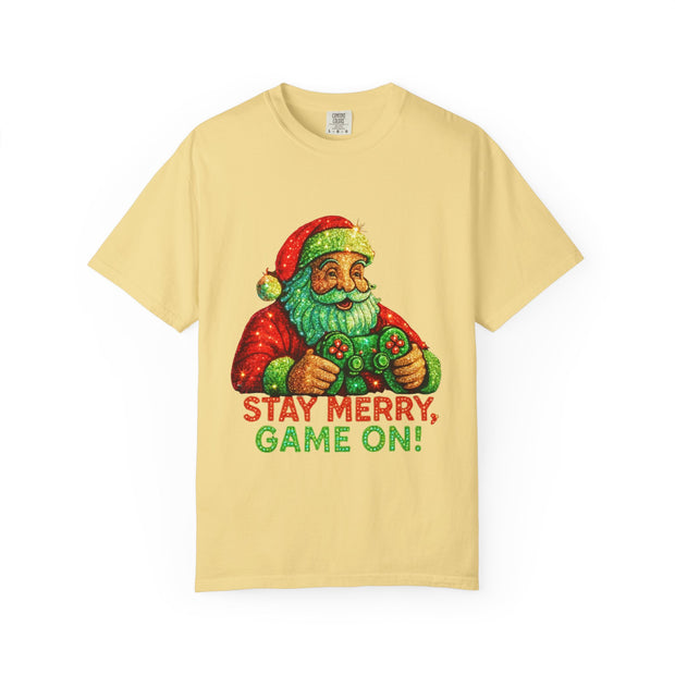 Stay Merry Game On Santa, T-Shirt | Christmas Gamer Holiday Tee