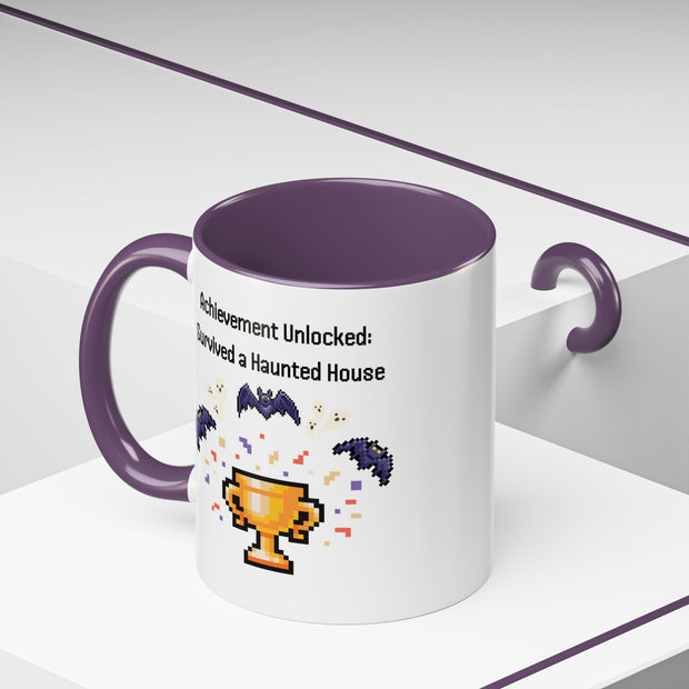 'Achievement Unlocked: Survived A Haunted House' Accent Coffee Mug