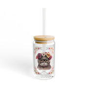 Geeky Goddess Dark Gray Cat Sipper Glass