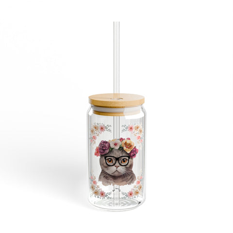 Geeky Goddess Dark Gray Cat Sipper Glass