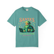 Santa's Cocoa & Code Society T-shirt, Holiday Tee, Xmas Gift, Unisex Garment-Dyed Shirt, Fun Santa Design, Cozy Christmas Apparel
