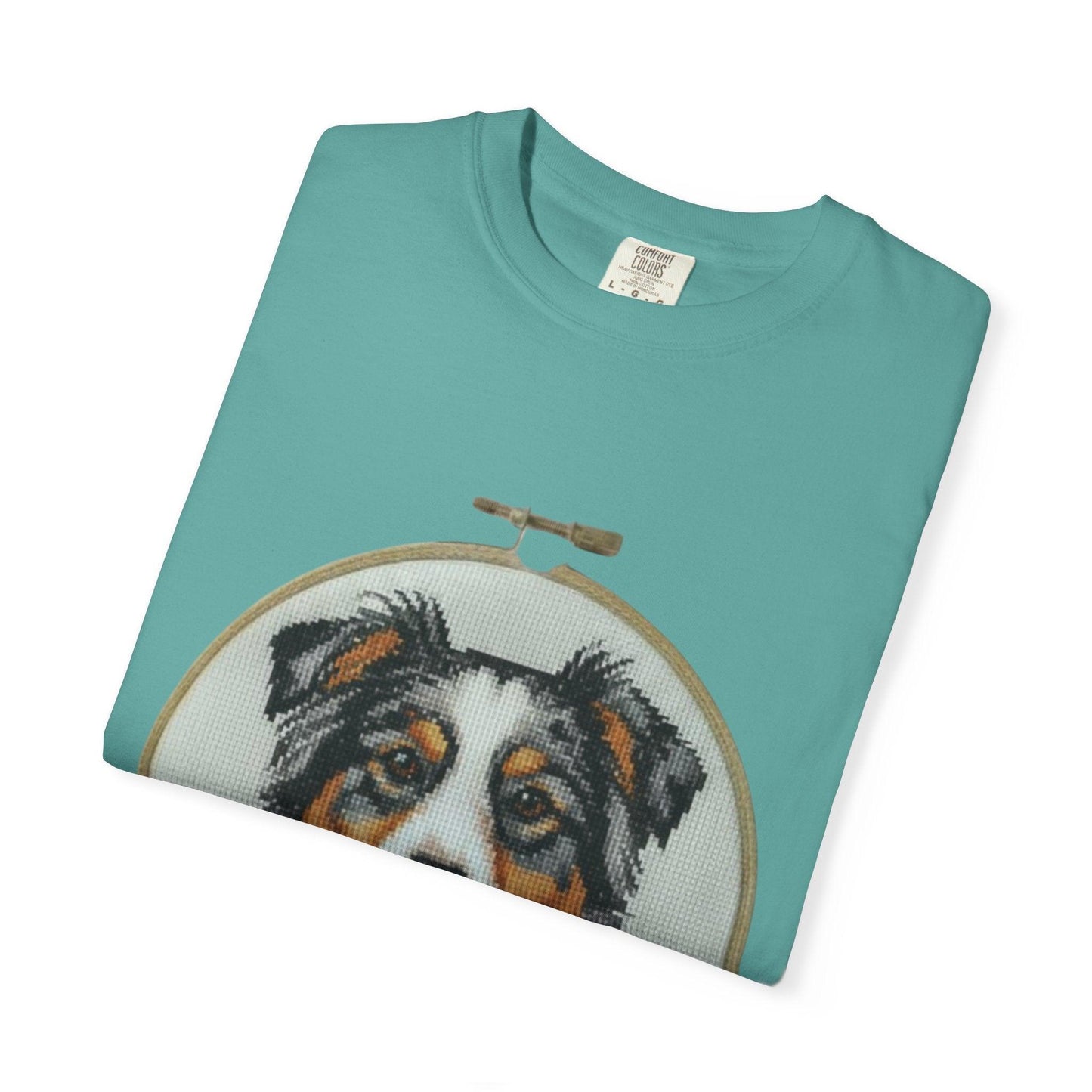Australian Shepherd Portrait T-shirt | Embroidery Hoop Floral Design