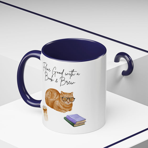 'Feline Good With A Book & Brew' Accent Coffee Mug