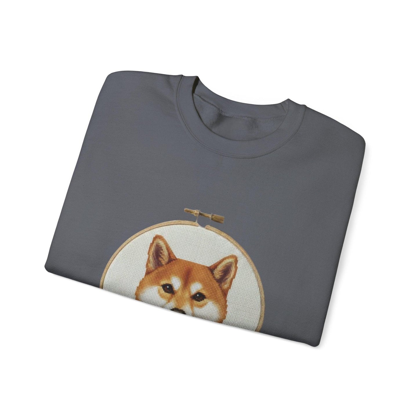 Shiba Inu Portrait Crewneck Sweatshirt | Embroidery Hoop Floral Frame