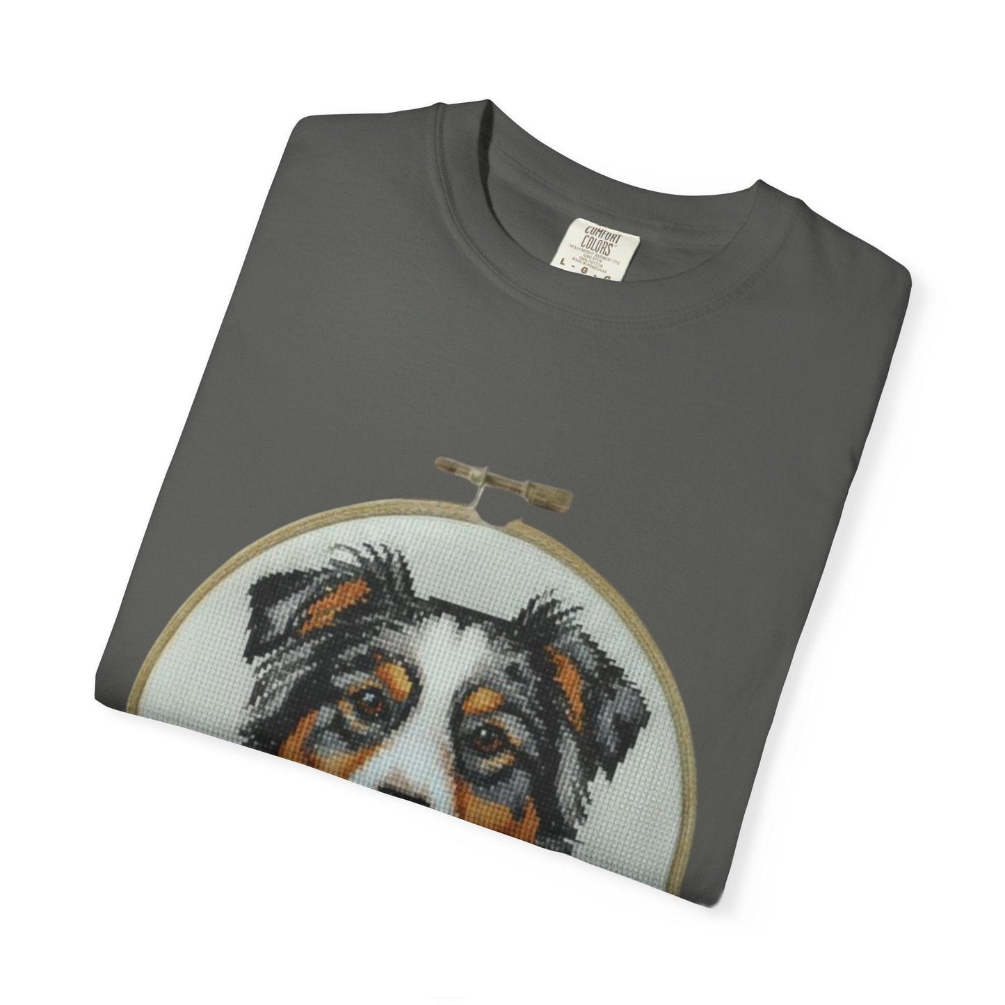 Australian Shepherd Portrait T-shirt | Embroidery Hoop Floral Design