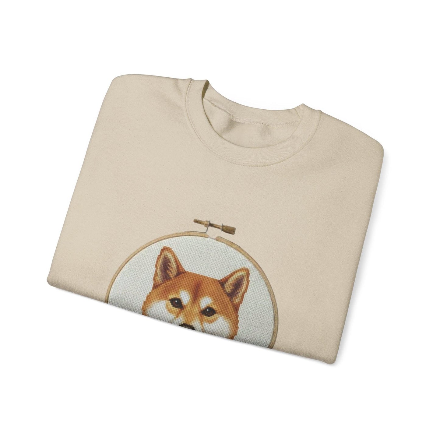 Shiba Inu Portrait Crewneck Sweatshirt | Embroidery Hoop Floral Frame