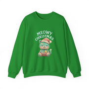 Meowy Christmas Sweatshirt, Cozy Cat Crewneck, Cat Lover Gift, Holiday Apparel, Winter Fashion