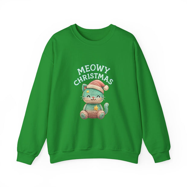 Meowy Christmas Sweatshirt, Cozy Cat Crewneck, Cat Lover Gift, Holiday Apparel, Winter Fashion