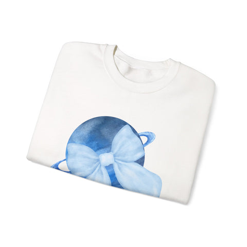 Blue Saturn Wrapped In A Blue Bow Unisex Crewneck Sweatshirt