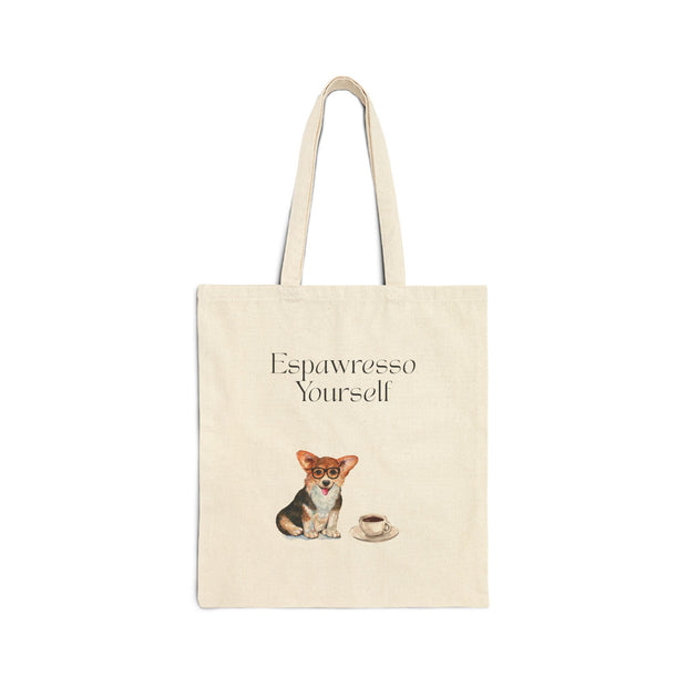 'Espawresso Yourself' Corgi Cotton Canvas Tote Bag