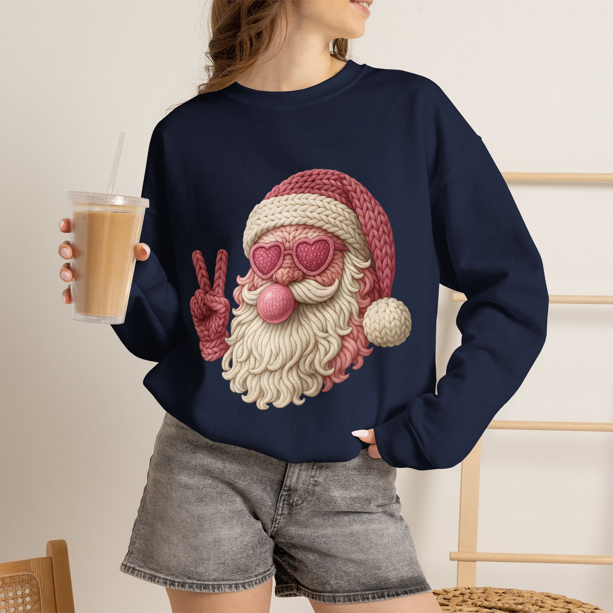 Pink Sunglasses Peace Sign Santa Sweatshirt | Retro Holiday Cozy